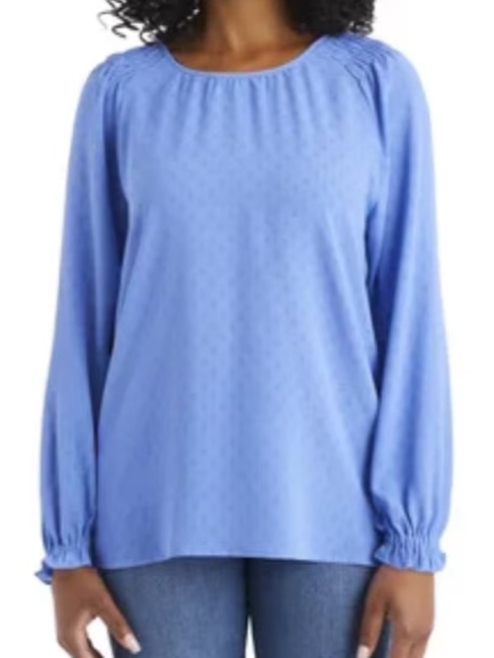 Jessica Simpson Women’s Blue Smocked Shoulder Blouse Ruffle Cuff Size Small